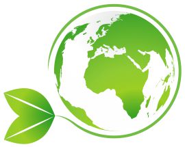 Die Erdkugel in gr&uuml;n, mit einem gr&uuml;nen Blatt an der linken Seite