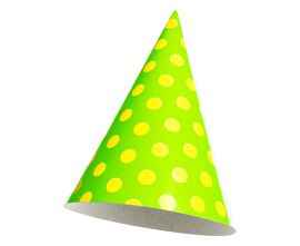 Ein gr&uuml;ner party Hut mit gelben punkten